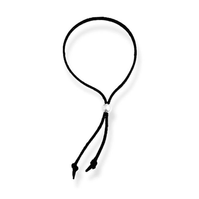 Pulseira De Courinho Preta Regulável com Bolinha em Prata