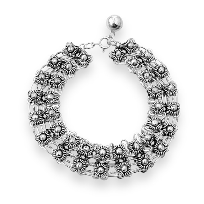 Pulseira de Dois Fios com Flores Indiana - 19cm