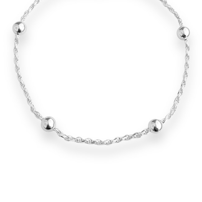 Pulseira de Dois Fios Trançada com Bolinhas - 19cm