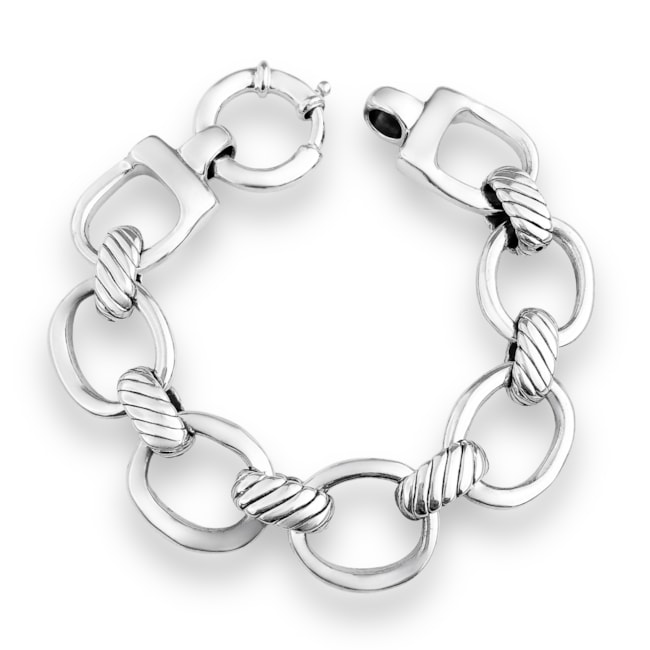 Pulseira de Elos Trabalhados com Fecho Boia em Eletroformação - 19cm