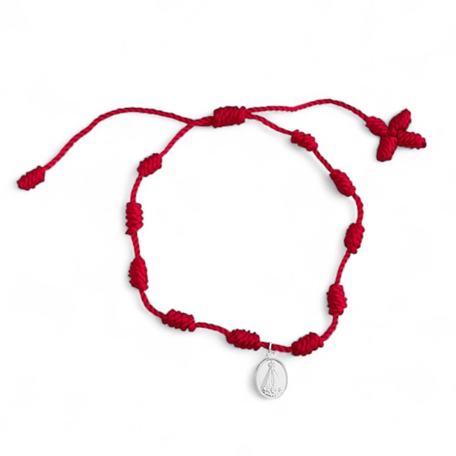 Pulseira De Fio Cordone Vermelha com Pingente de Nossa Senhora Aparecida 