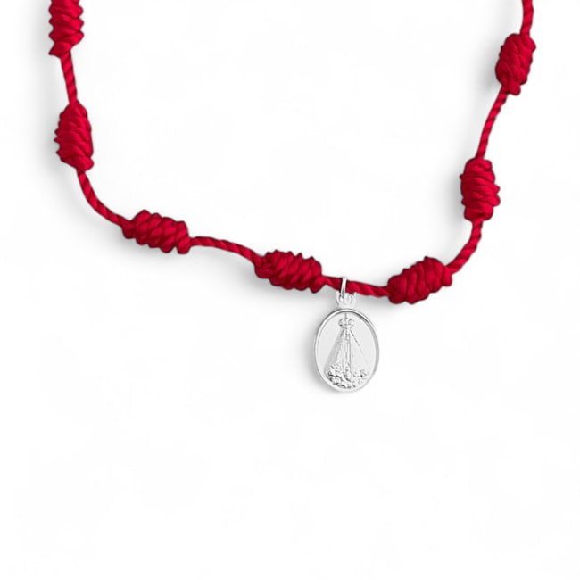 Pulseira De Fio Cordone Vermelha com Pingente de Nossa Senhora Aparecida 
