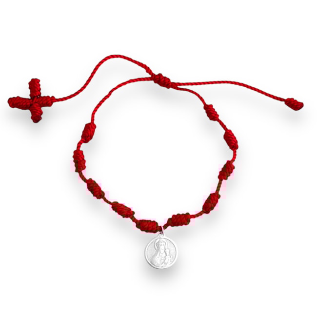 Pulseira De Fio Cordone Vermelho com Pingente de Nossa Senhora do Carmo