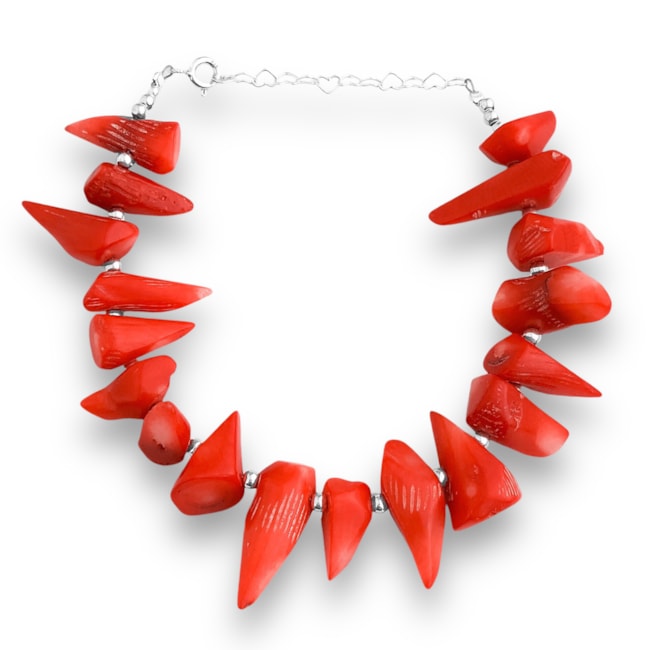 Pulseira de Jaspe Coral com Extensor de Coração - 16cm 