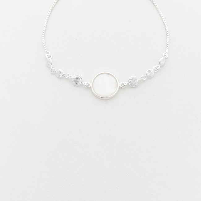 Pulseira de Madrepérola e Zircônias com Extensor - 15cm