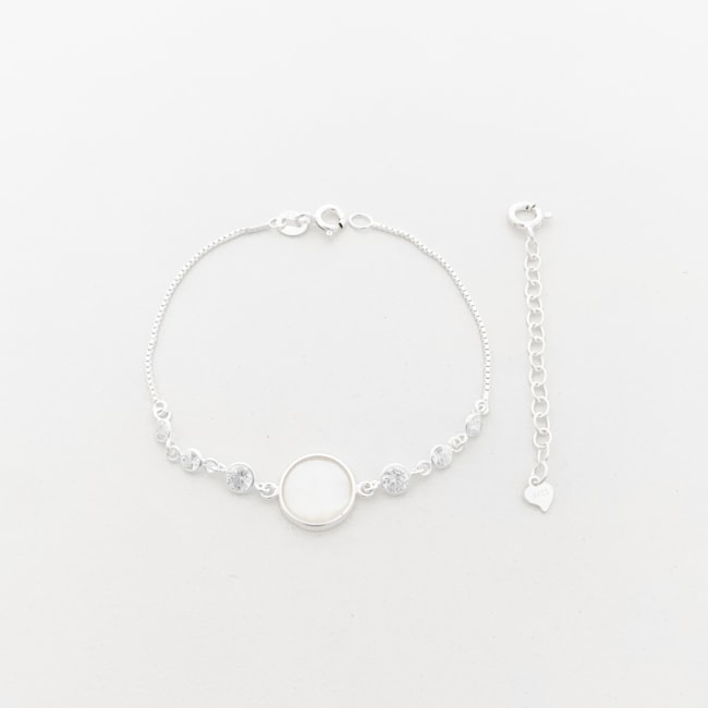 Pulseira de Madrepérola e Zircônias com Extensor - 15cm