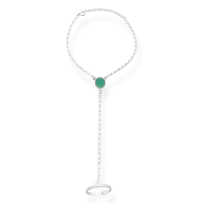 Pulseira de Mão com Anel Ajustável e Agatha Preta