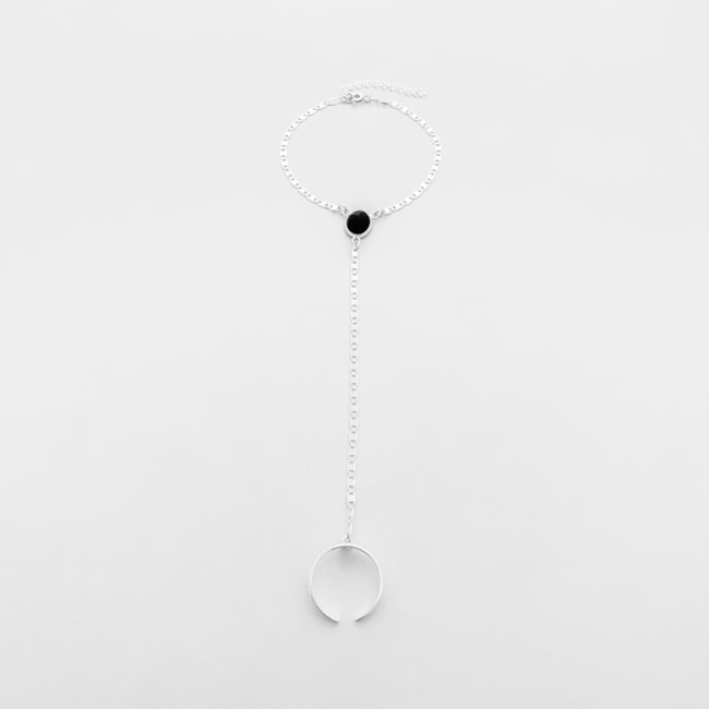 Pulseira de Mão com Anel Ajustável e Calcêdonia 