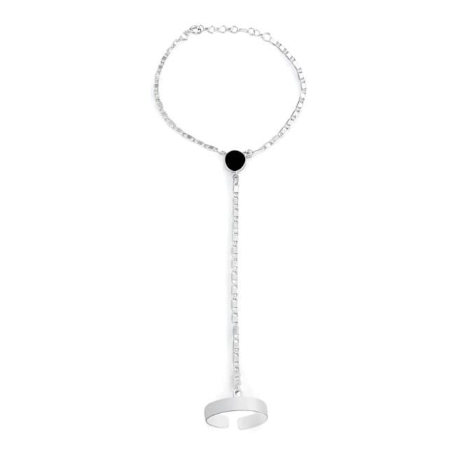 Pulseira de Mão com Anel Ajustável e Ônix 