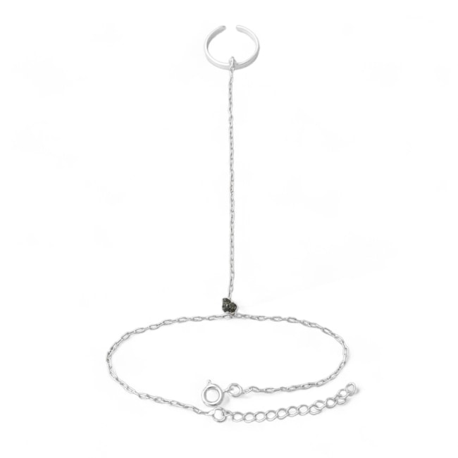 Pulseira de Mão com Anel Ajustável e Pirita 