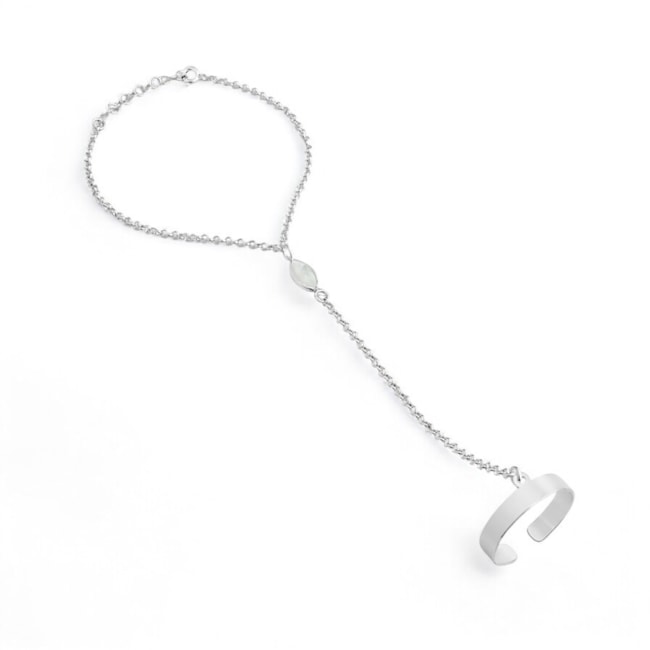 Pulseira de Mão com Anel Ajustável e Zircônia Cristal 