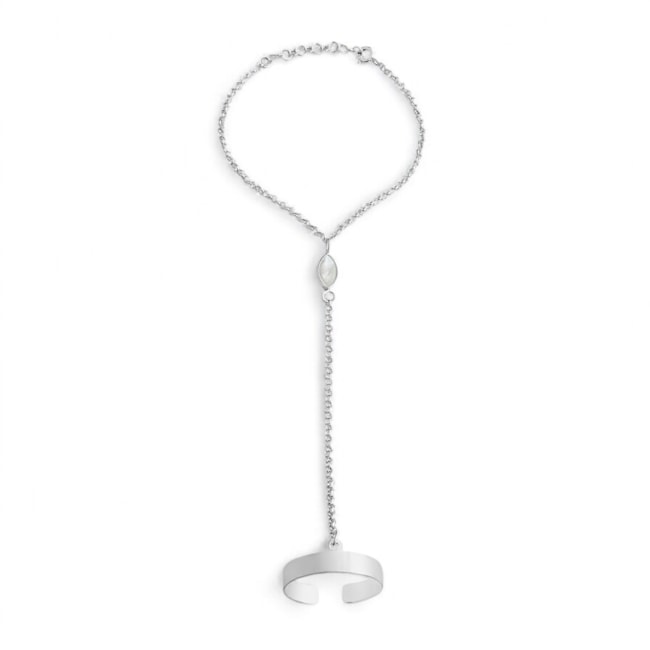 Pulseira de Mão com Anel Ajustável e Zircônia Cristal 
