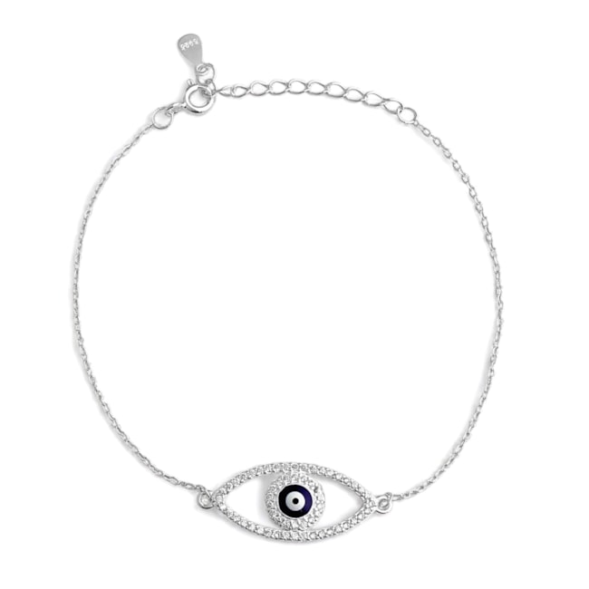 Pulseira de Olho Grego Vazado com Zircônia Cristal - 17cm