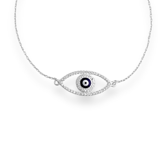 Pulseira de Olho Grego Vazado com Zircônia Cristal - 17cm