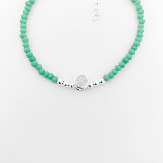 Pulseira de Pedra com Bolinhas e Zircônia ao Centro - 17cm