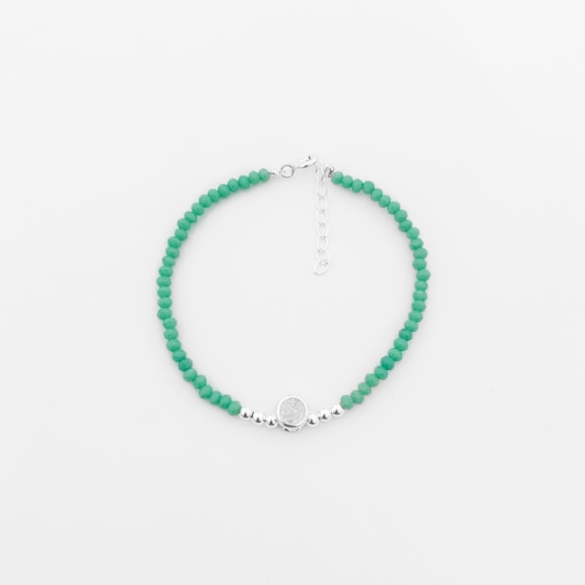 Pulseira de Pedra com Bolinhas e Zircônia ao Centro - 17cm