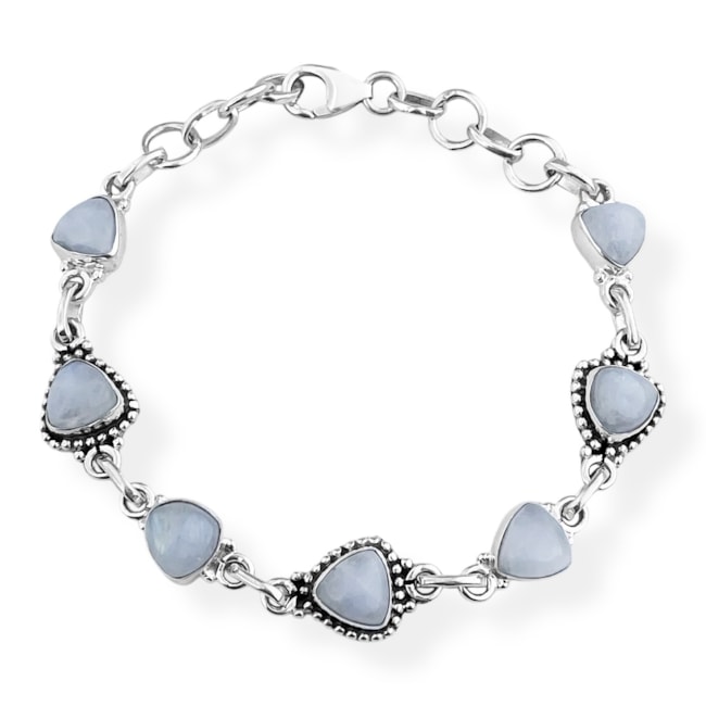 Pulseira de Pedra da Lua em Triângulo Intercalado - 17cm