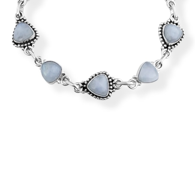 Pulseira de Pedra da Lua em Triângulo Intercalado - 17cm