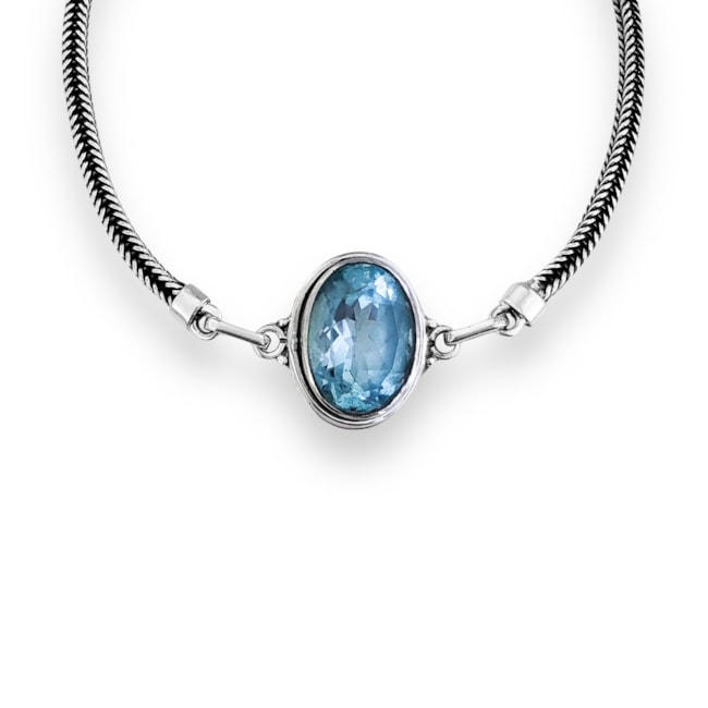 Pulseira de Pedra Oval Topázio Azul - 16,5cm