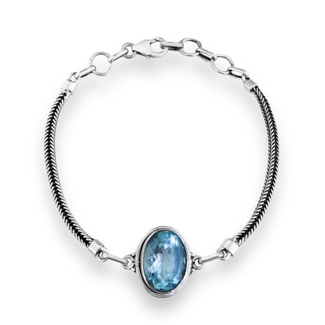 Pulseira de Pedra Oval Topázio Azul - 16,5cm