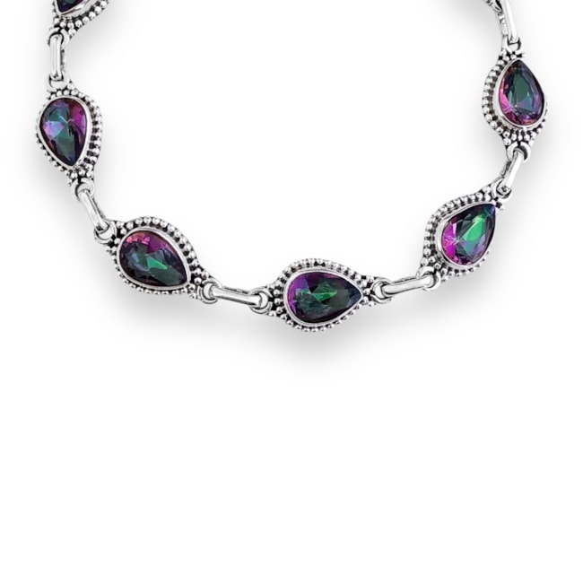 Pulseira de Pedra Topázio Místico em Gota Trabalhada - 17cm
