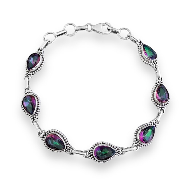 Pulseira de Pedra Topázio Místico em Gota Trabalhada - 17cm