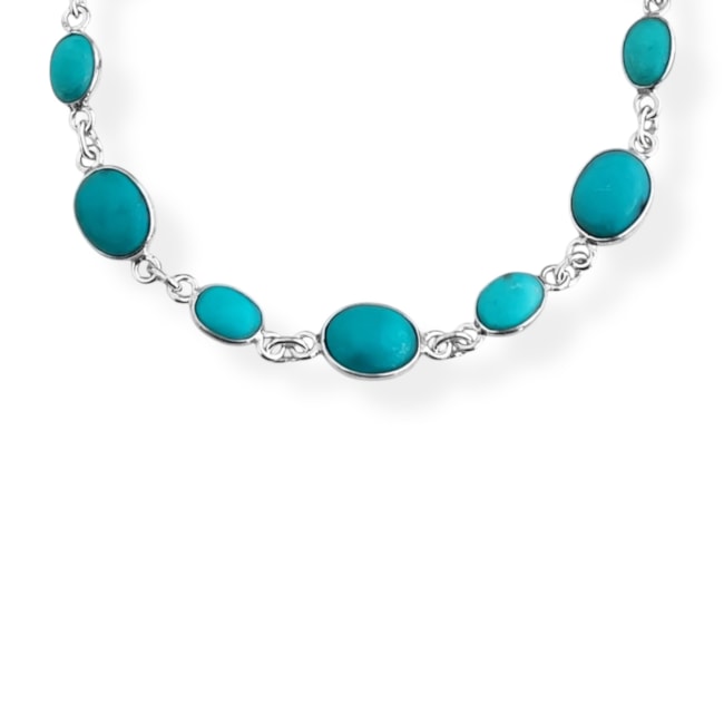 Pulseira de Pedra Turquesa Oval Intercalada - 17cm