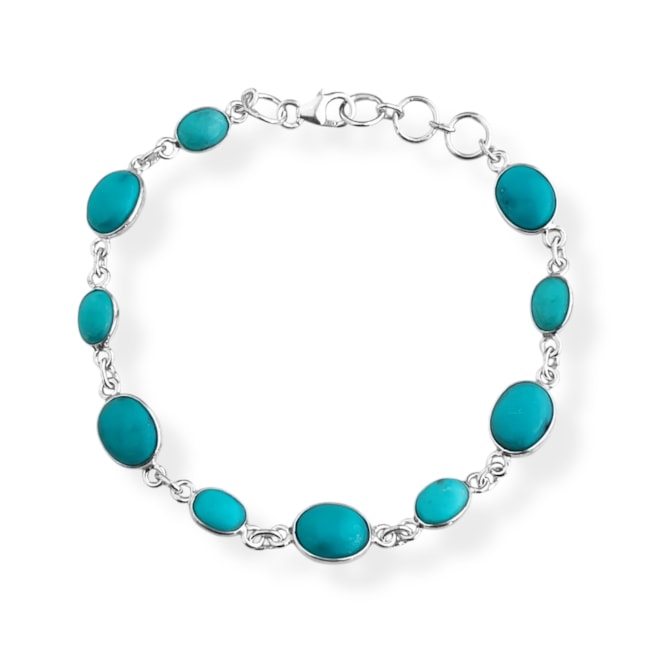 Pulseira de Pedra Turquesa Oval Intercalada - 17cm