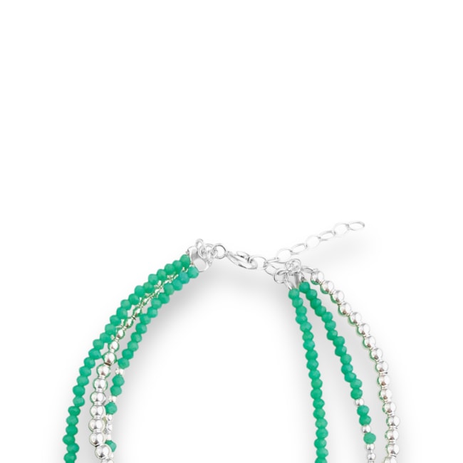 Pulseira de Pedrinhas com Pérola e Olho Grego - 17cm