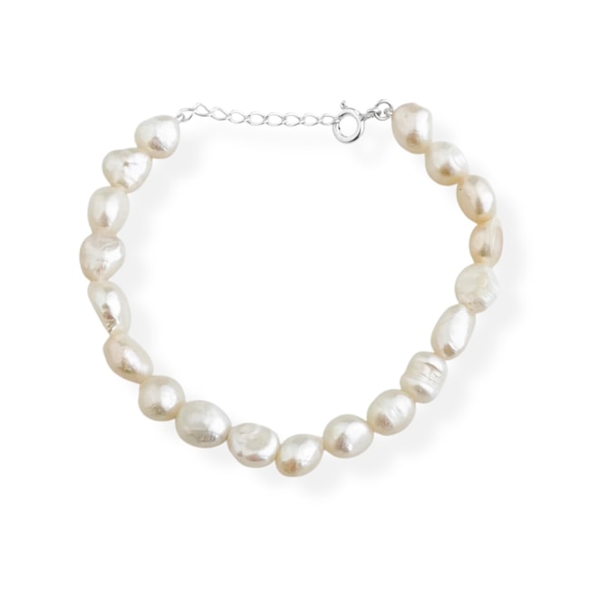 Pulseira de Pérola Arroz amassada  - 16cm