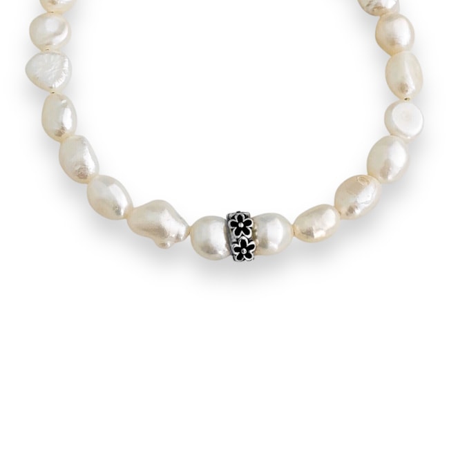 Pulseira de Pérola Arroz Amassada com Biwa Moeda - 16cm