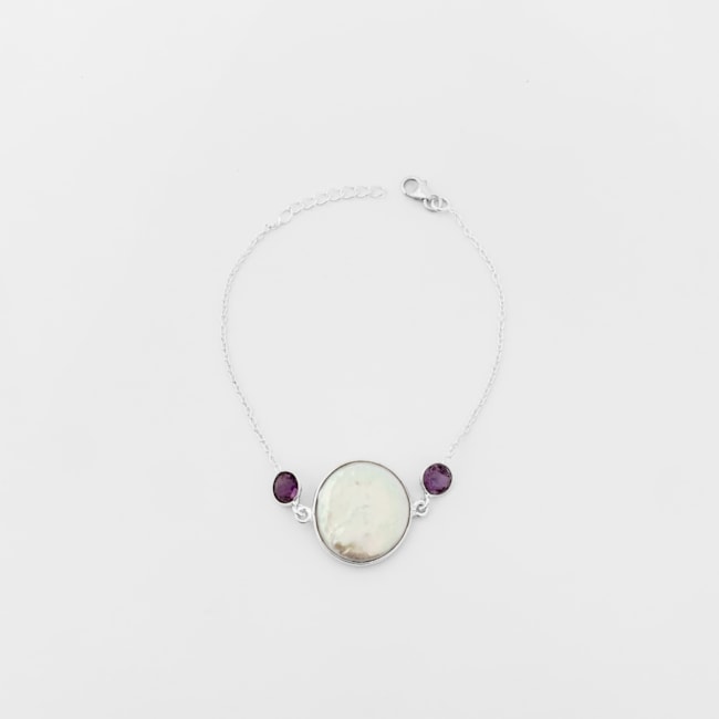 Pulseira de Pérola Barroca com Ametista - 20cm