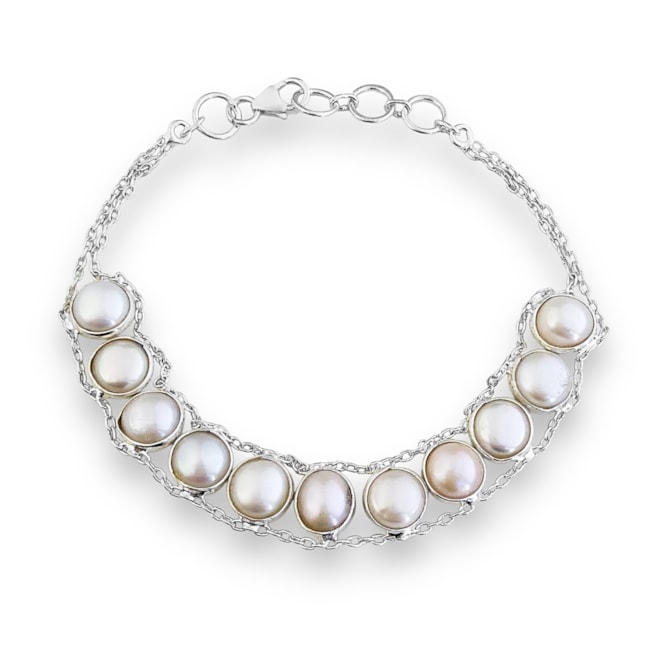 Pulseira de Pérola em Tiras Juntas - 17cm 