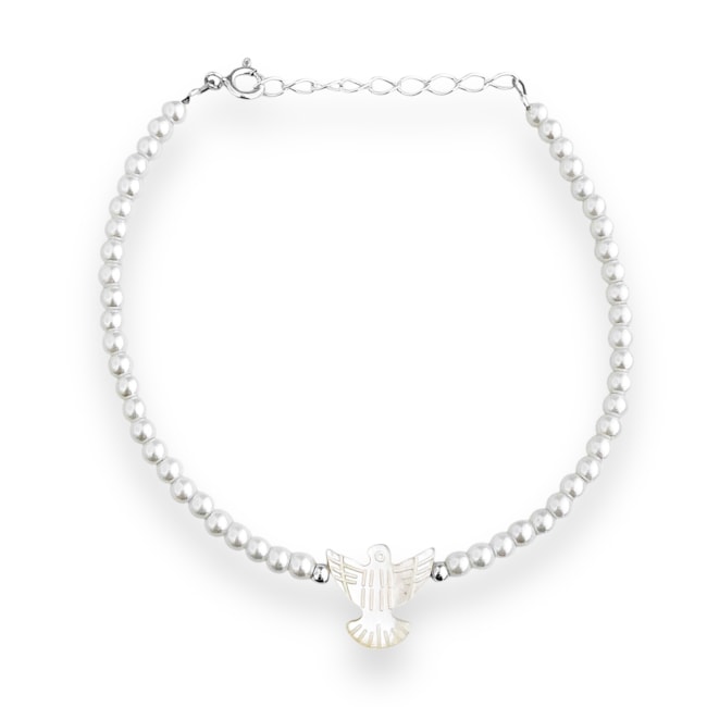 Pulseira De Pérola Murano com Divino Espírito Santo em Madrepérola