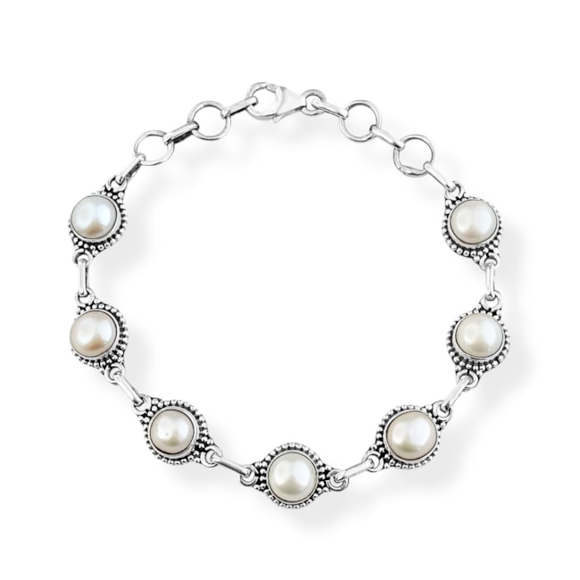 Pulseira de Pérolas com Detalhes Envelhecido ao Redor - 17cm