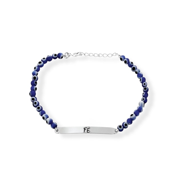 Pulseira de Plaquinha "Fé" com Olho Grego - 18cm