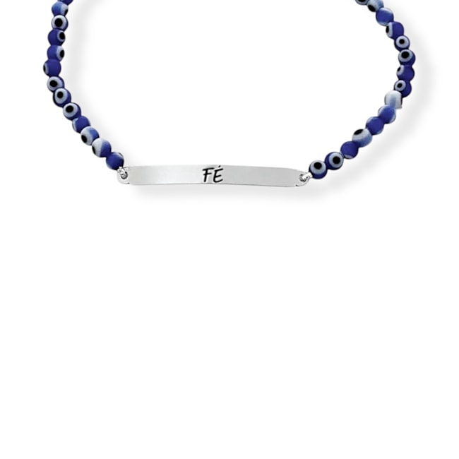 Pulseira de Plaquinha "Fé" com Olho Grego - 18cm