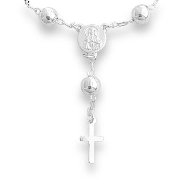 Pulseira de Terço com Pingente de Cruz e Medalha - 18cm