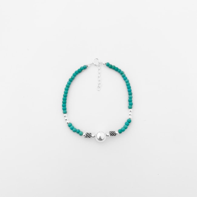 Pulseira de Turquesa Trabalhada com Bolinhas - 17cm
