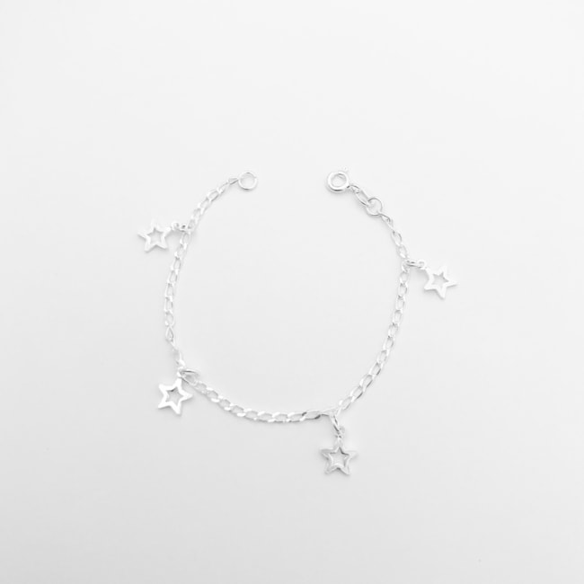 Pulseira Grumet com Pingentes de Estrela Vazada Infantil - 14cm
