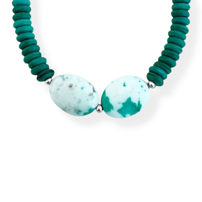 Pulseira Howlita Mesclada com Howlita Turquesa - 16cm 