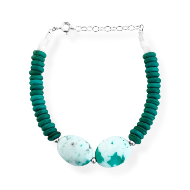Pulseira Howlita Mesclada com Howlita Turquesa - 16cm 