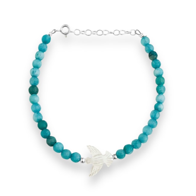 Pulseira Jade Angelita com Espirito Santo em Madrepérola - 16cm