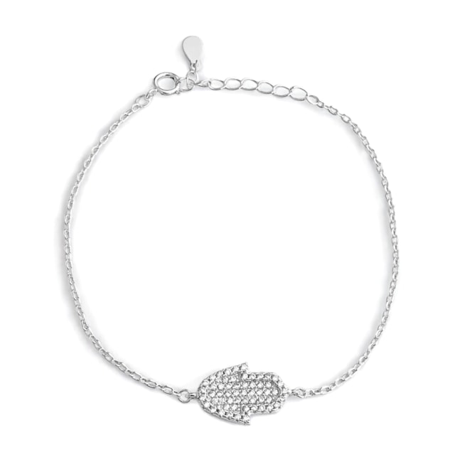 Pulseira Mão de Fátima Cravejada com Zircônia Cristal - 15,5cm