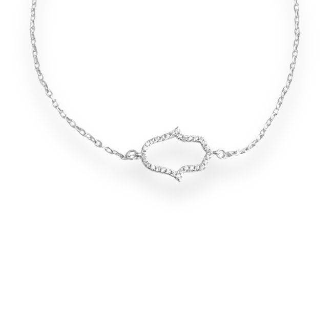 Pulseira Mão de Fátima Vazada com Bordas Cravejadas - 15cm