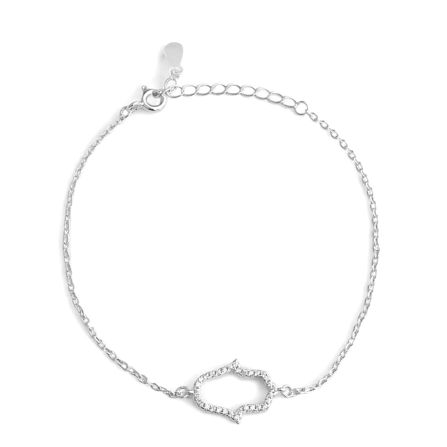 Pulseira Mão de Fátima Vazada com Bordas Cravejadas - 15cm