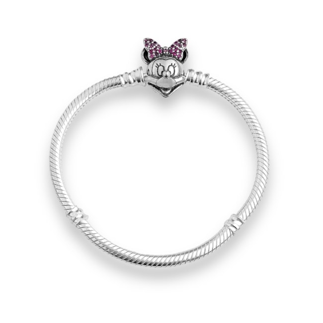 Pulseira para Berloque com Fecho minnie Cravejada com Zircônias em Rubi - 15cm
