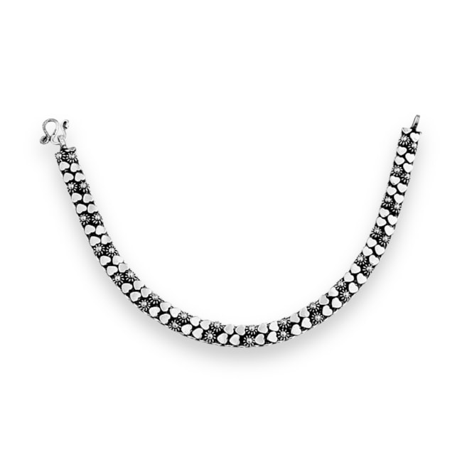 Pulseira Pikun de Flor e Coração - 18,5cm