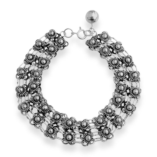 Pulseira Pikun Dupla Trabalhada com Flores
