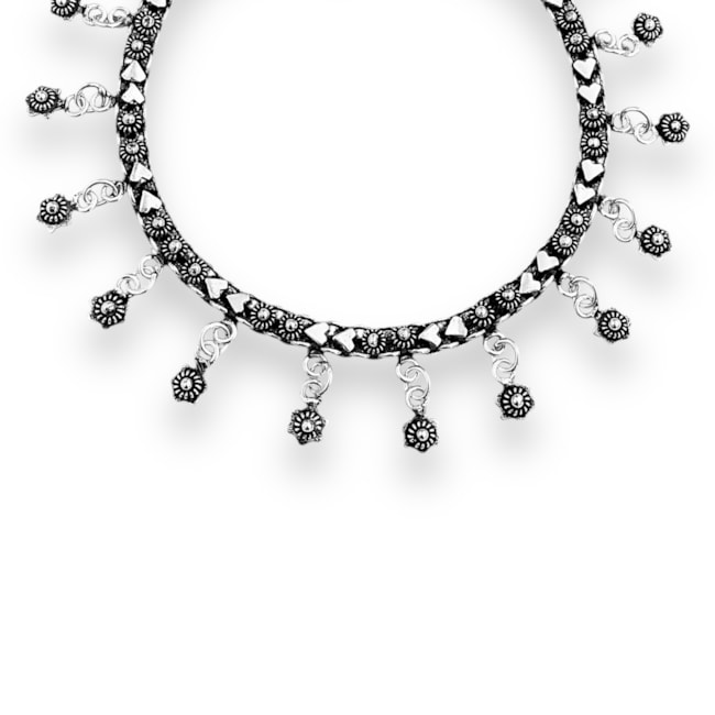 Pulseira Pikun Trabalhada com Flor e Coração e Pingente